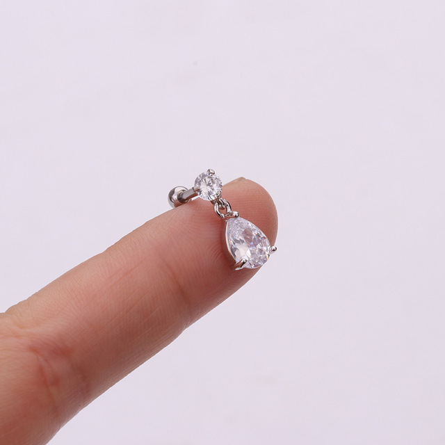 Stainless Steel CZ Cartilage Earring Heart Shaped Flowers Safety Pin Helix Tragus Conch Screw Stud Ear Piercing Jewelry