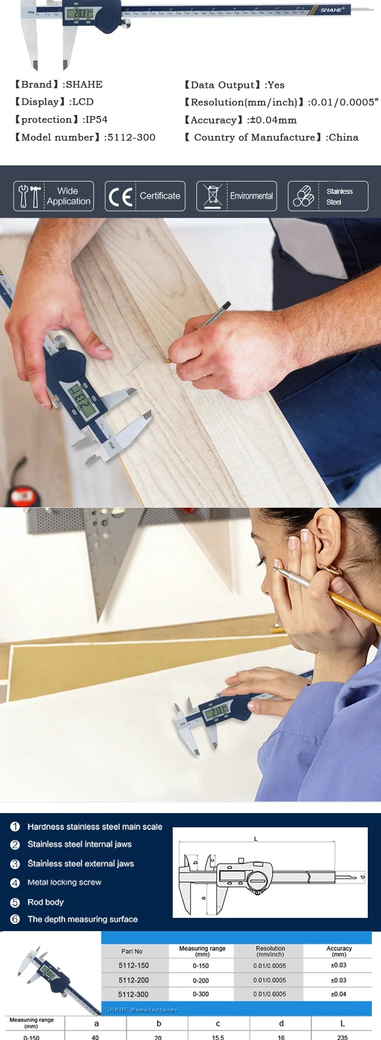 paquímetro eletrônico de aço inoxidável micrômetro caliper digital 300 mm