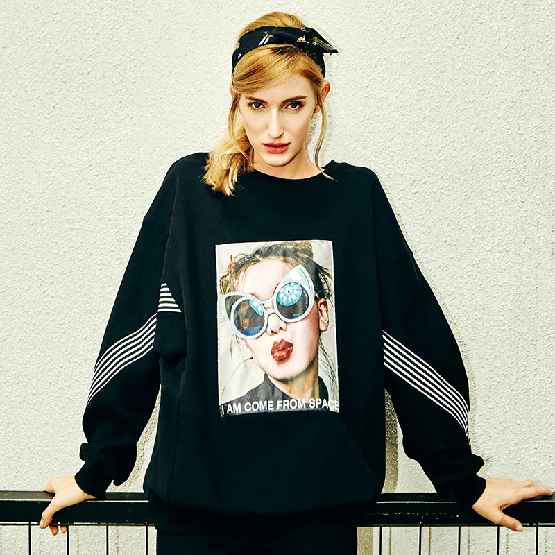 Черный AOFULI L~ 4XL 5XL толстовка с длинными рукавами и нашивками с героями мультфильмов большой размер женский пуловер рубашка рукава «летучая мышь» уличная одежда футболки A4071 - Цвет: Черный