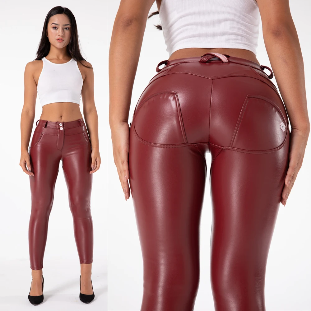 Melody Burgundy Skinny Leather Pants Pu 