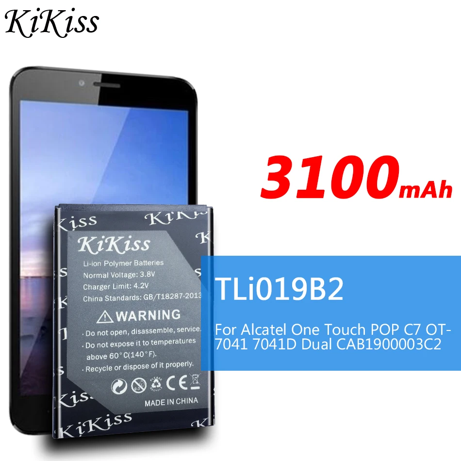 Аккумулятор большой мощности 3100 мАч для ALCATEL One Touch POP C7 OT 7041 7041D Dual CAB1900003C2 TLI019B1 TLi019B2