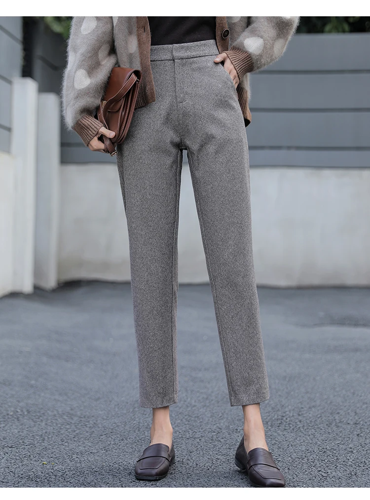 Модные шерстяные брюки осень зима женские брюки с высокой талией Pantalon Женские повседневные клетчатые OL костюм брюки WP125