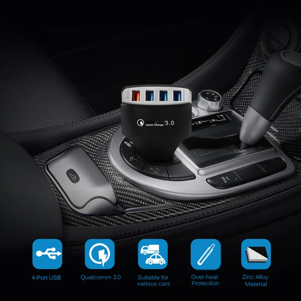 AZiMiYO 4 USB Автомобильное зарядное устройство QC3.0 быстрая зарядка автомобильное зарядное устройство для iPhone android телефон ipad быстрое зарядное устройство 3,0 5V3. 5A автомобильное зарядное устройство