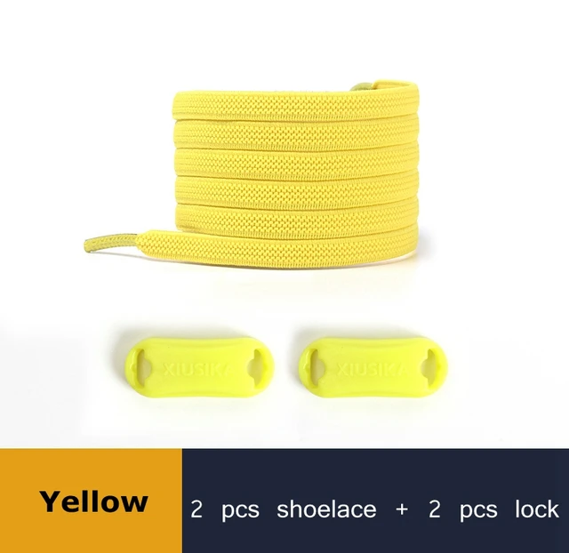 1 Pair Buckle Lock No Tie Shoelaces Elastic Reticulated Woven Flat Shoe Laces Quick Wear In 1 Second Sneakers Lazy Shoelace Yellow