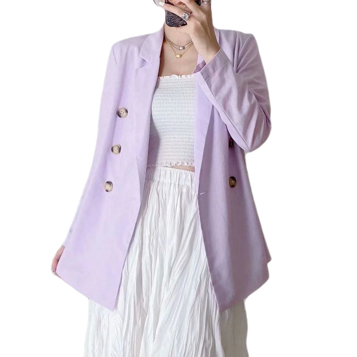 

2020 New Ladies Fashion Solid Color Blazer Business Wear Women Stylish Long Sleeve Buttons Suit Wear-resistant Casual Jacket