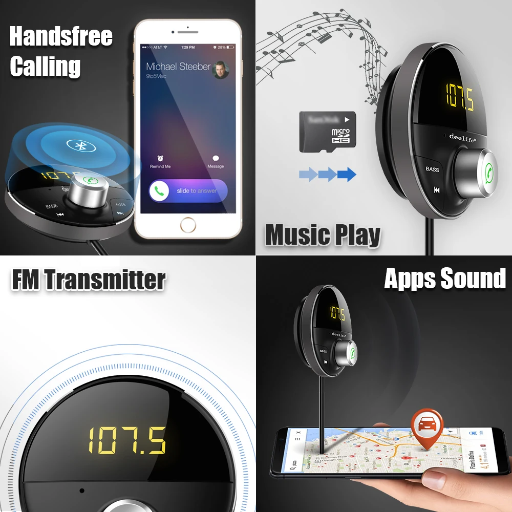 Deelife FM Modulator Transmitter Bluetooth Auto Mp3 Player 3,5mm Jack AUX  Adapter BT 5,0 Audio Empfänger Freisprecheinrichtung Kit für auto -  AliExpress