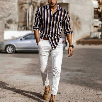 

Men's New Striped Shirts Autumn Winter Long SleeveTurn Down Collar Shirts Men Formal Shirts Business Office Camisa Masculina