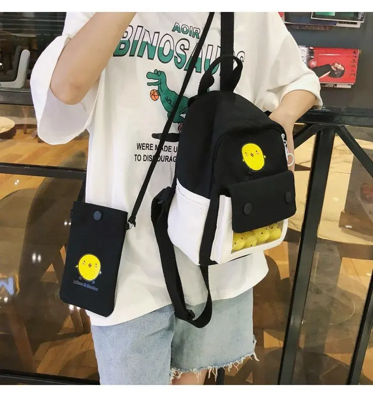 Модный школьный женский рюкзак, милые маленькие желтые сумки на плечо с мультипликационным принтом для девушек, студентов, два предмета, школьный рюкзак