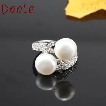 

S925 Sterling Silver High Quality Fashion Charm Pearl Female Ring Leaf Interwoven Crystal Open Ring Adjustable Size Ring Female
