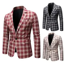 Men's Fashion Plaid Small Suit Men's Single Row One Button Casual Suit Jacket