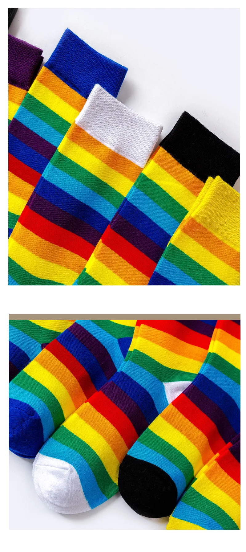 Женские радужные носки Kawaii, носки средней длины, хлопковые носки в полоску, креативные рождественские подарки, забавные носки для скейтборда, размер 35-41