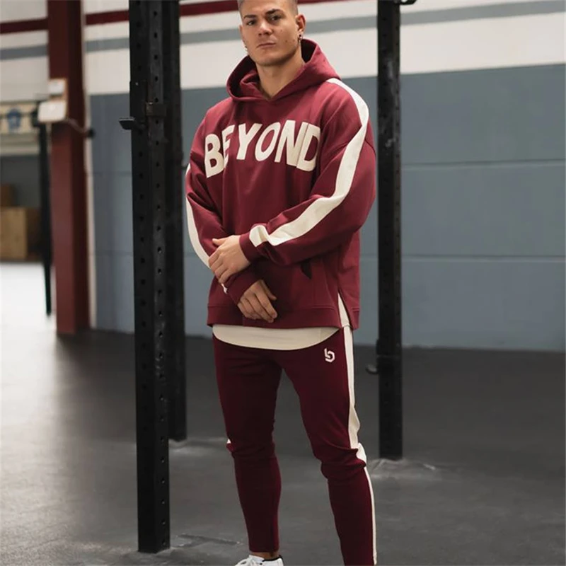 2019 NEW Gyms printing men Sets Sportswear Tracksuits Sets Men's Hoodies+Pants Running Suits Men's sports Suits Plus size M-2XL