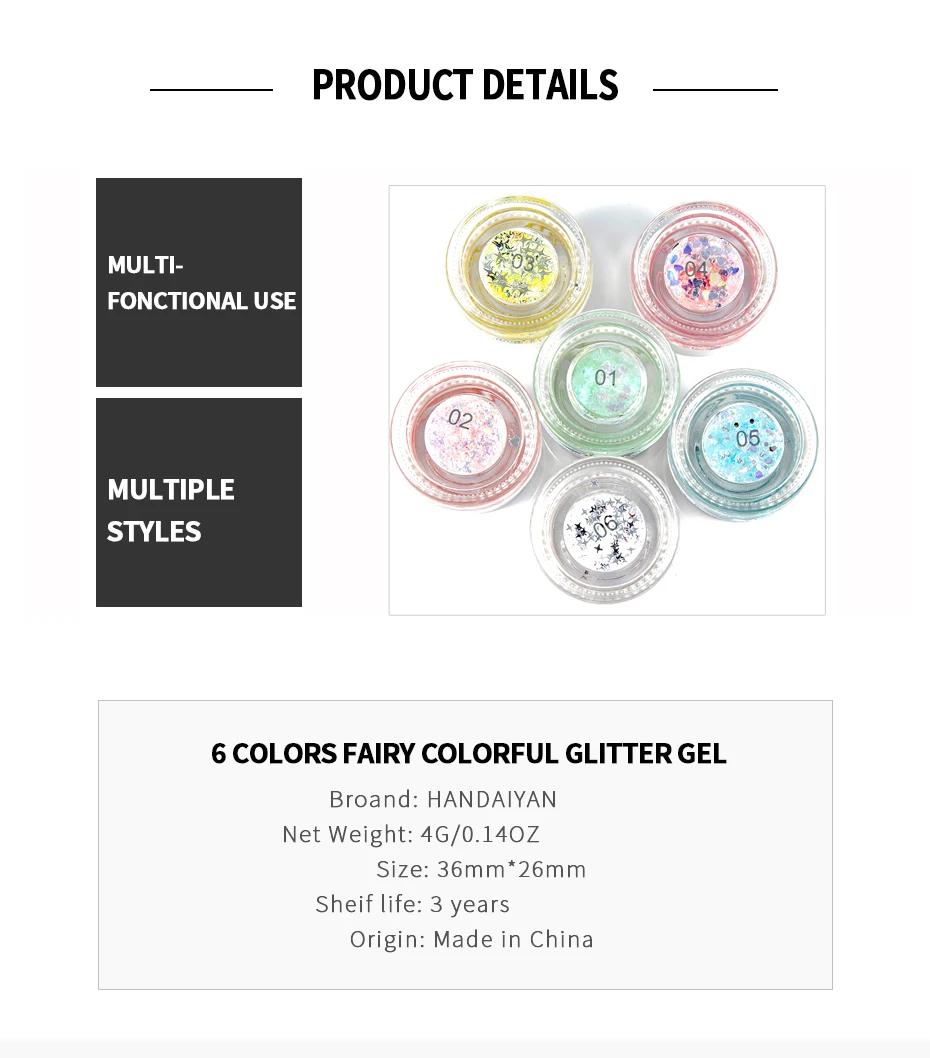 HANDAIYAN Mermaid Glitter Gel for Eyeshadow Hairstyle Body Face Glitter Sequin Woman Makeup Cosmetics