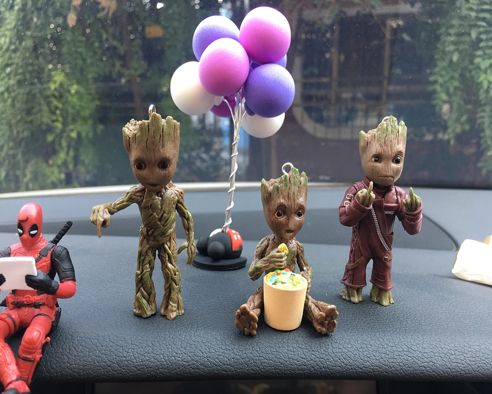 Car Interior Decoration Personality Groot Action Figure Sitting Model Anime Mini Doll Car Goods Interior Decoration Accessories