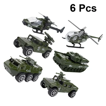 

6pcs Sliding Car Model 1:87 Alloy Diecast Helicopter Tank Army Car Military Vehicle for Kids Children