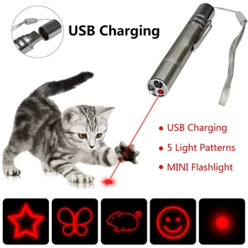 

Cat Toys Interactive-5in 1 Function Chaser Toy-USB Rechargeable-Multi Pattern Funny & Mini Flashlight Interactive LED Light Ente