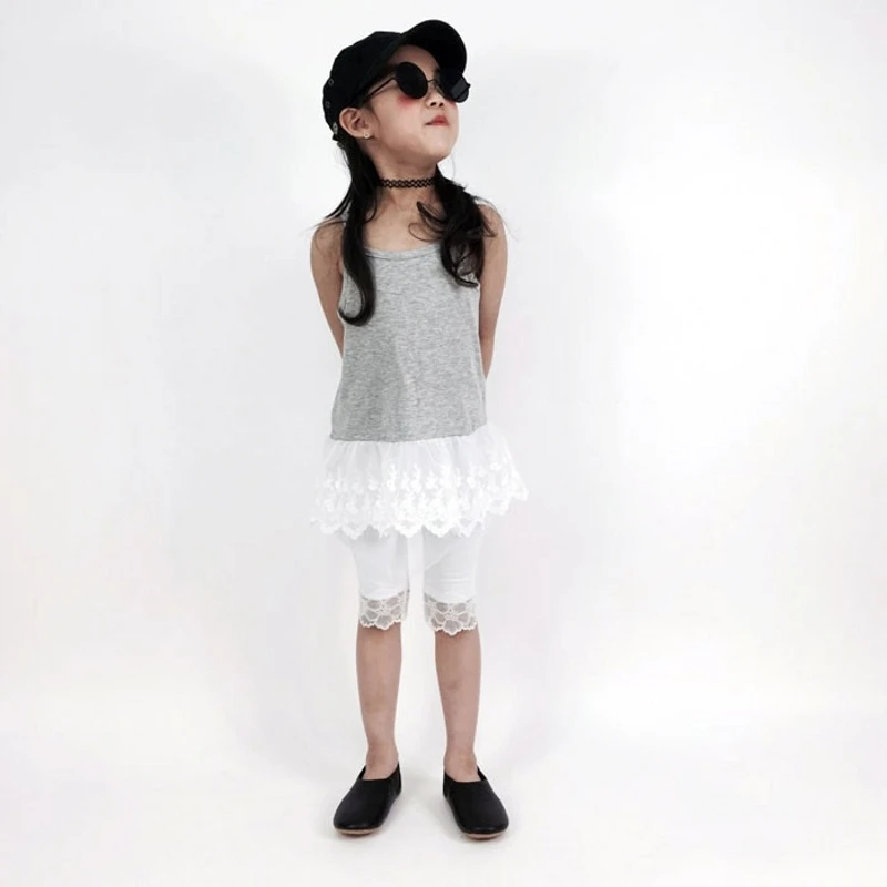 High Quality 2021 New Summer Girls Leggings Pants Lace Cotton Children Clothing Flower Girl Knee Pants