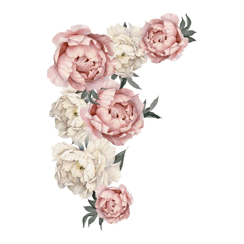 Flower Wall Sticker PVC Romantic Pink Peony Rose Decal Floral for Sofa Background Living Room Bedroom Nursery Decor | Дом и сад