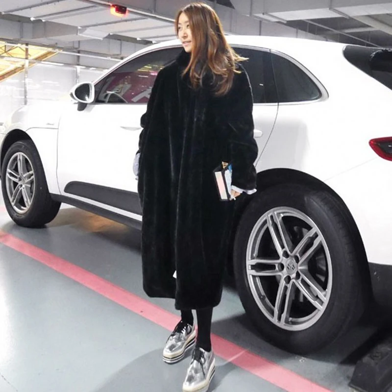 New Women Autumn Winter Furry Warm Fur Outerwear Fashion Loose Faux Fur Rabbit Long Jacket Casual Thickened Fur Coat 4