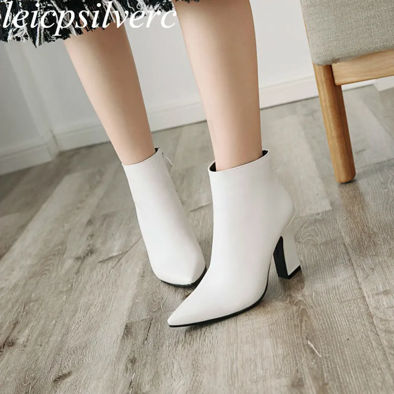 

Women's Boots Autumn Winter Super High Heel Zip Pointed Toe Ankle Simple and Versatile Solid Color Booties 2019New Sexy Fashion