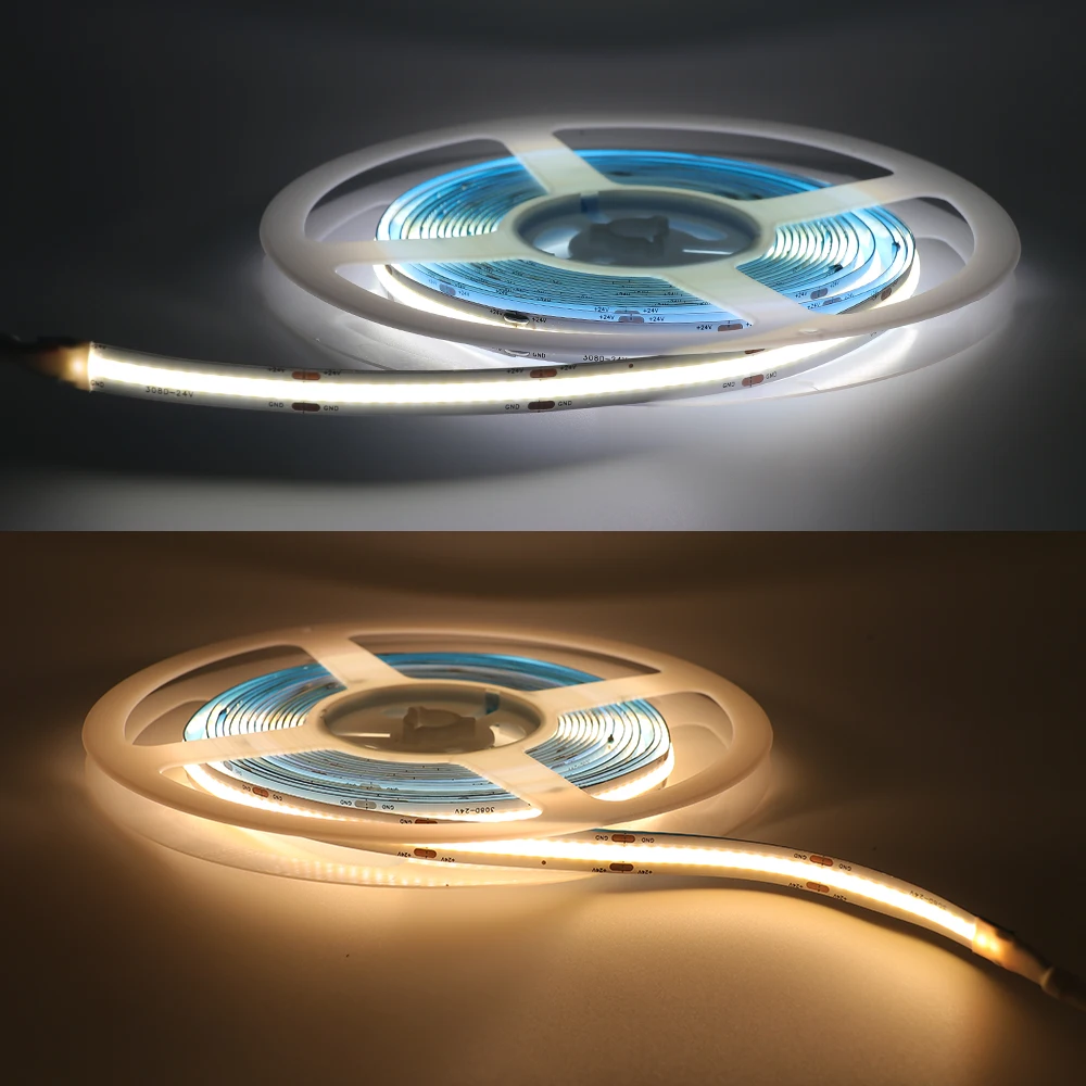 US $15.75 DC 12V COB LED Strip High Density FOB COB Flexible LED Strip Light Natural White 4000K Cool White 6000K 5m