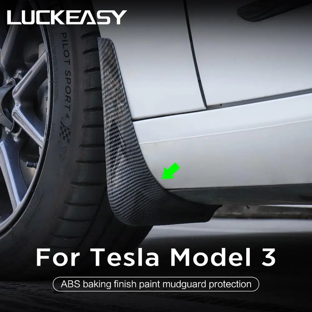 LUCKEASY For Tesla Model 3 Model Y Mud Flaps model3 2023 Accessories  Mudguards Splash Guards Fender Matte Black Carbon Fiber
