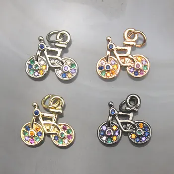 

11mm 30pcs/lot Fashion colorful cz pendant,cute bicycle shape cubic zircon charm,necklace/bracelet making component wholesale