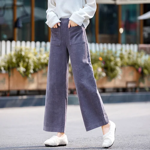 Женские вельветовые брюки осень зима новые модные теплые эластичные талии свободные широкие брюки винтажные повседневные женские вельветовые брюки - Цвет: gray