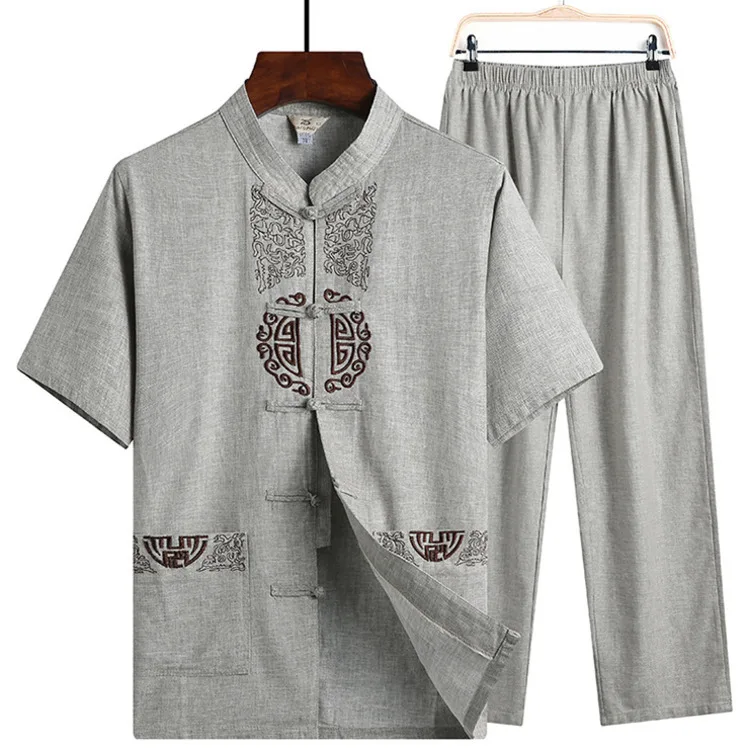 SHENG COCO Hanfu мужской Традиционный китайский национальный костюм хлопок человек с коротким рукавом для отдыха рубашка ушу костюмы вышивка Taiji одежда