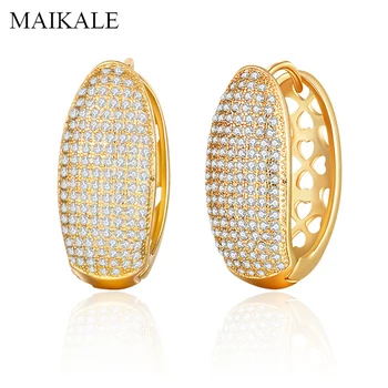 

MAIKALE Luxury U-shape Big Stud Earrings Hollow Heart Zircon Earrings Gold Korean Earrings for Women Elegant Jewelry Gift