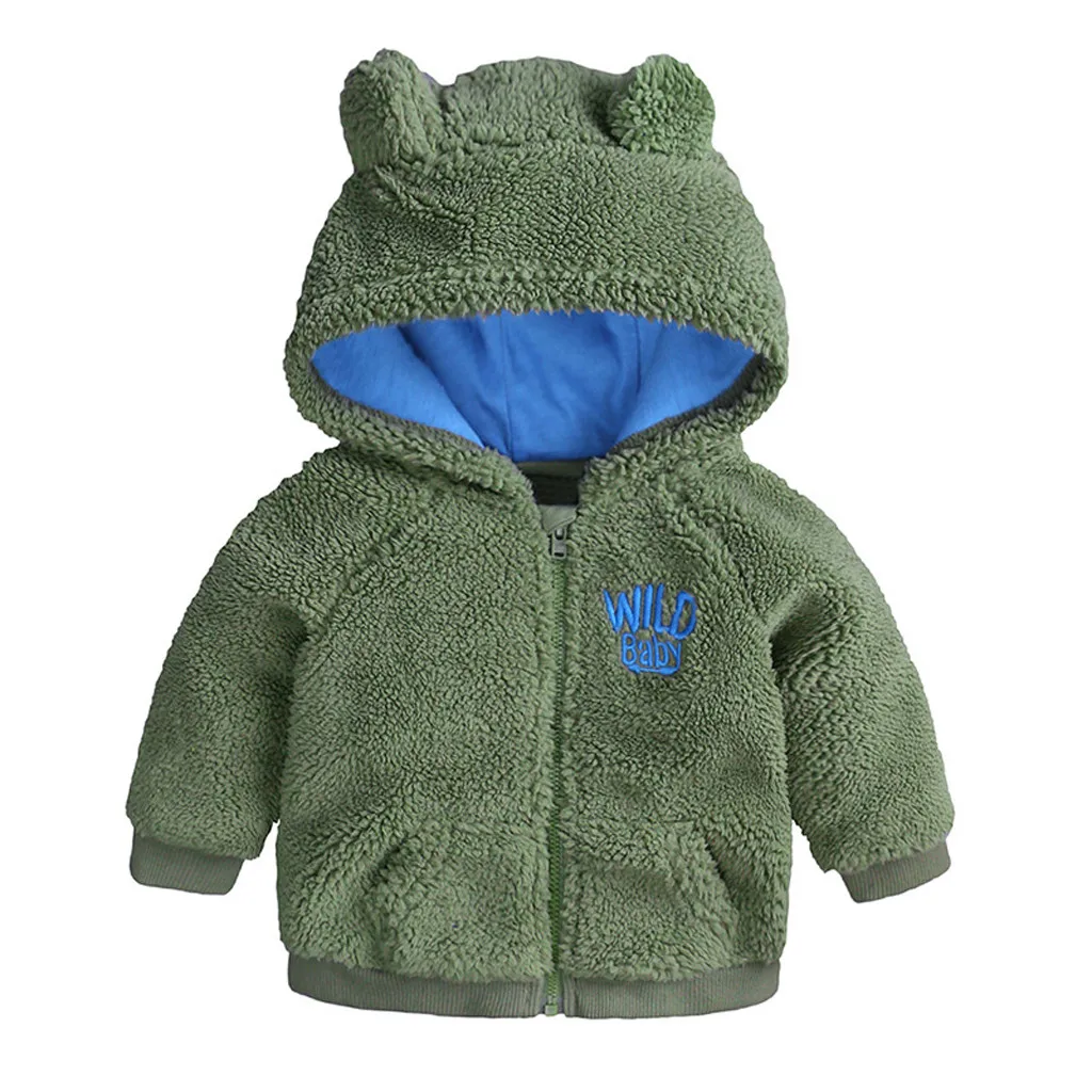 Теплая Повседневная куртка с капюшоном с длинными рукавами и принтом медведя для новорожденных мальчиков и девочек, Осень-зима - Цвет: Зеленый