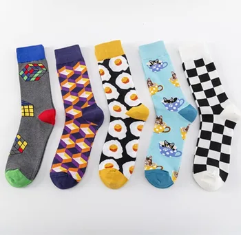 

Sock Mens Crew Adult Casual Men's Soft Sox High Quality Poached Egg Print Socks Rubik's Cube Cotton Autumn Winter Man Calcetines