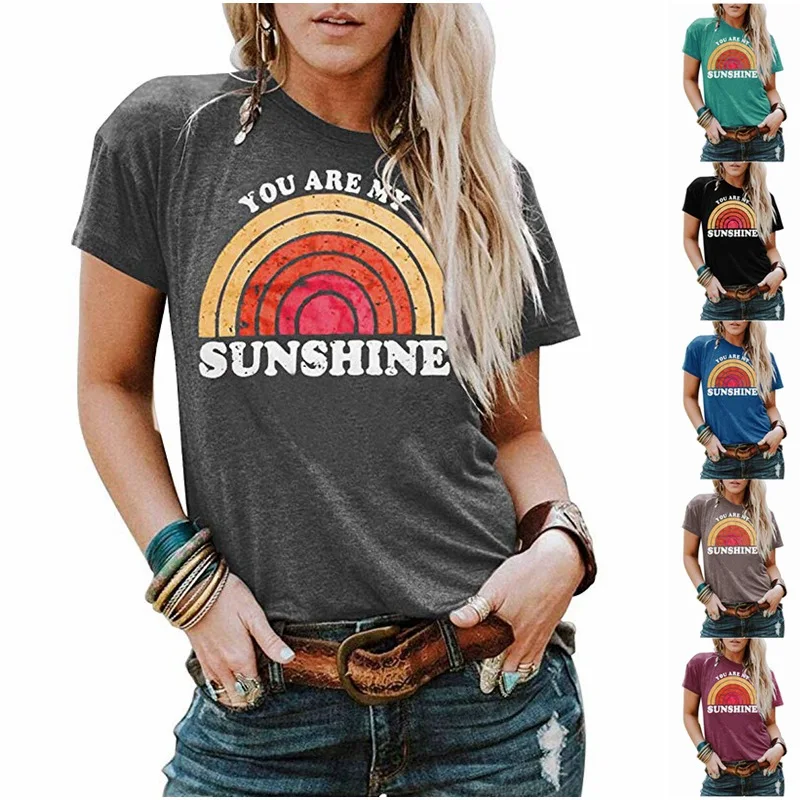 Женская футболка с принтом You Are My Sunshine летний топ коротким рукавом и круглым