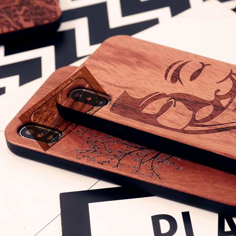 Protective Cover Natural Wood Carved Phone Fitted Case TPU for iPhone XS Max (27)
