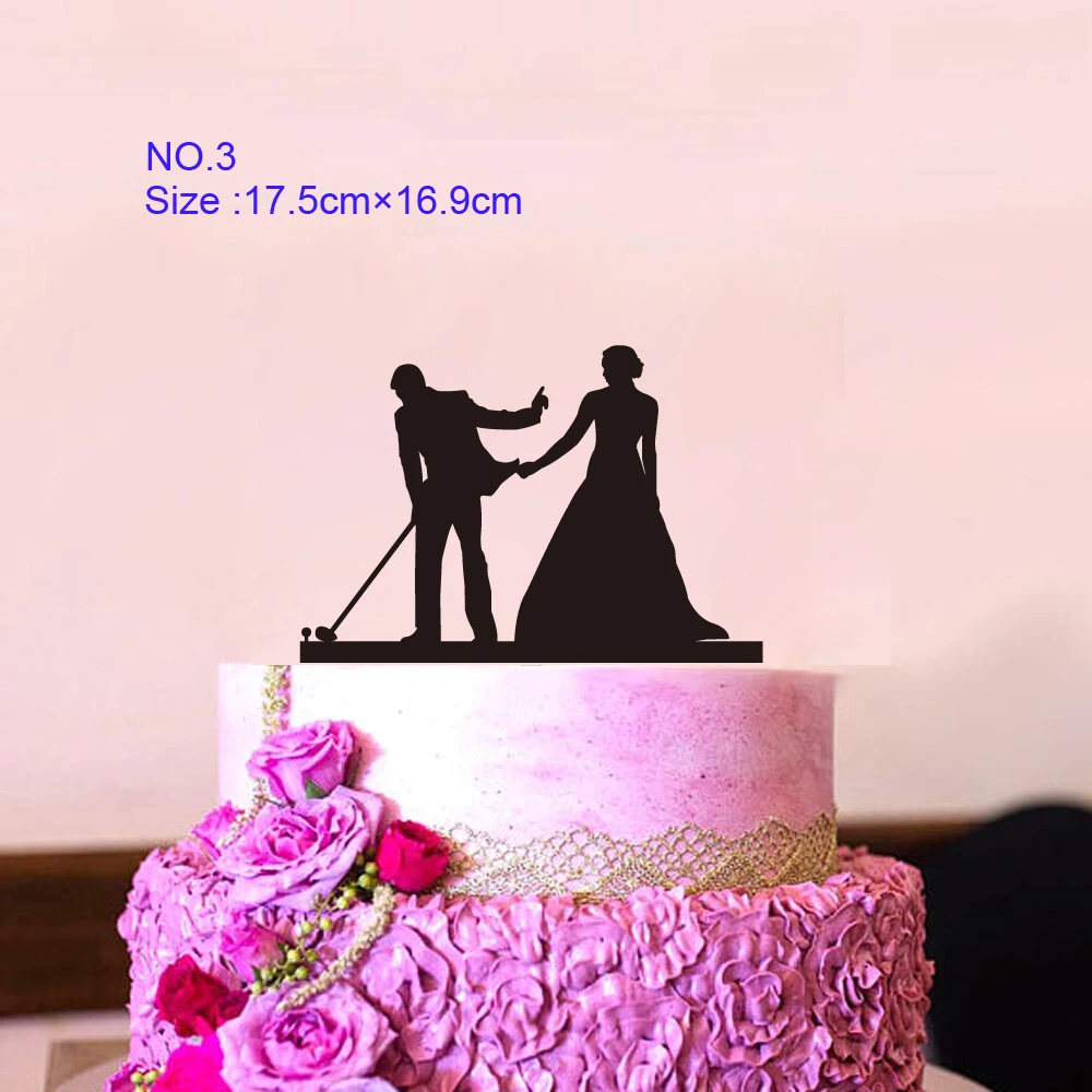 Funny Wedding Party Cake Topper Bride Groom Mr Mrs Acrylic Black Cake Toppers Mixed Sports Style Couples Cake Wedding Decoration (7)
