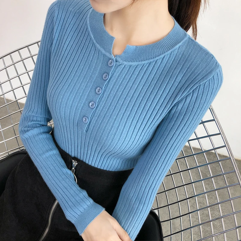 

2019 Winter Solid Pullover O Neck Knitted Tops Casual Slim Sweaters Women Knitwear Pull Femme Knit Sweater Women Jumper Clothes