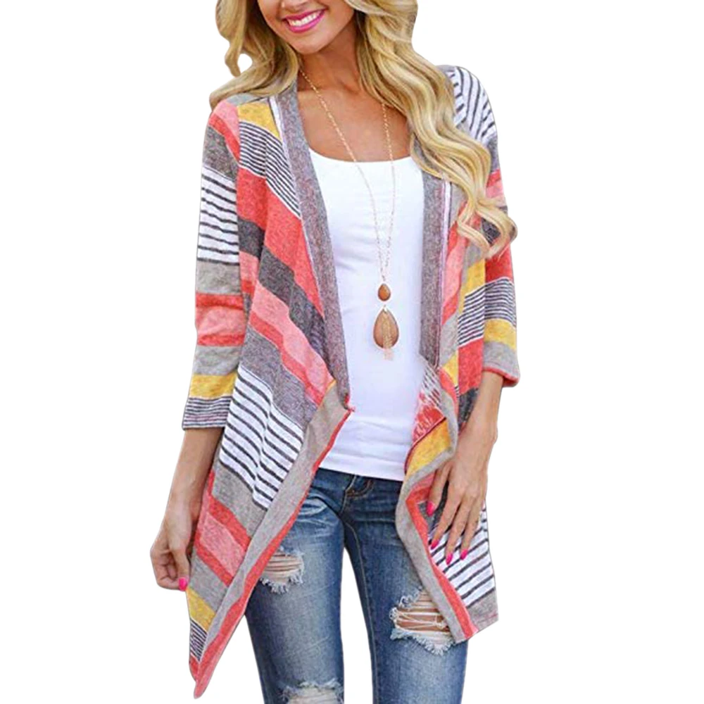 

ADISPUTENT 2019 New Arrival Women Cardigan Loose Sweater Long Sleeve Cotton Stripe Outwear Knitted Jacket Coat Tops Hot Sale