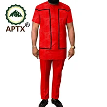 

African Wedding Suit Ankara styles short sleeve suit men's dashiki shirt and pants 2-piece TA2116035