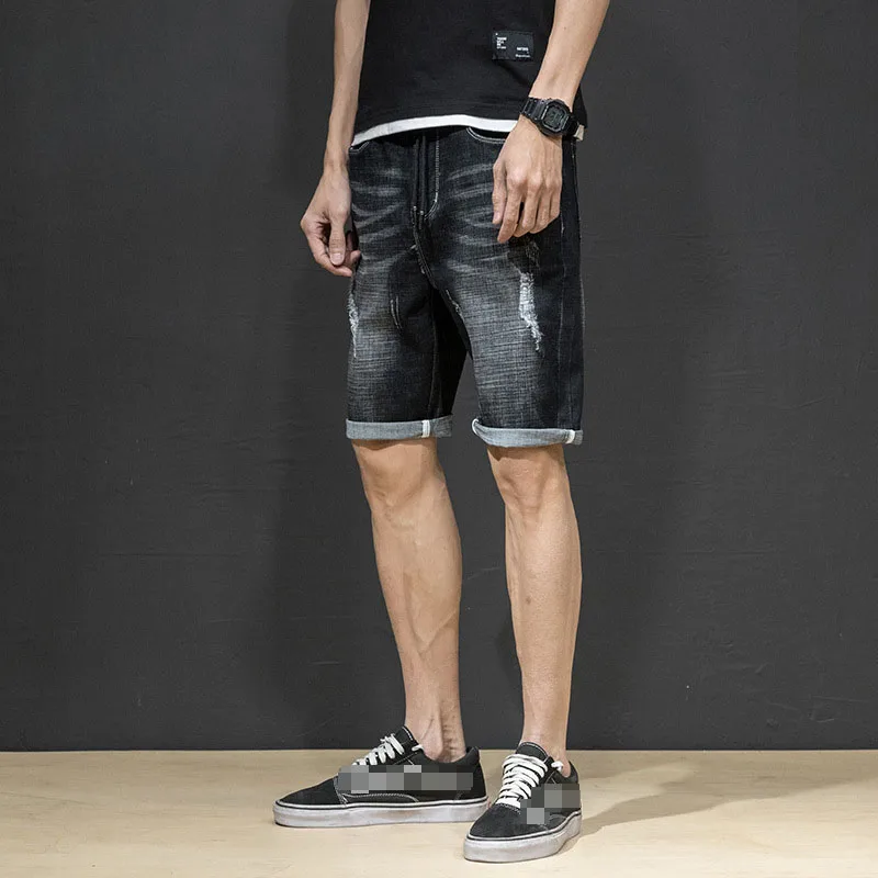 Men vintage Ripped Jeans Knee Length Short Casual Loose Bermuda Retro Holes Straight Denim shorts New Streetwear Summer Men vintage Ripped Jeans Knee Length Short Casual Loose Bermuda Retro Holes Straight Denim shorts New Streetwear Summer
