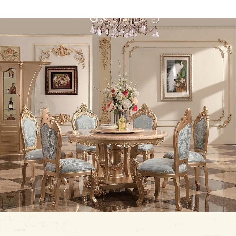 Итальянский классический дизайн чехол из натуральной кожи твердый деревянный обеденный стул мраморный обеденный стол набор