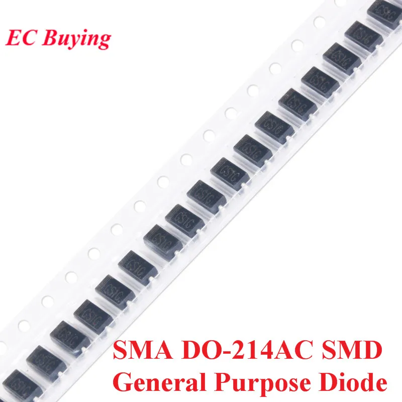 100 шт. SMA DO-214AC SMD выпрямитель общего назначения диод GS1G M1 M2 M4 M7 GS1M S1G S1M S2M S1A S1B S1J диоды для подавления переходных скачков напряжения