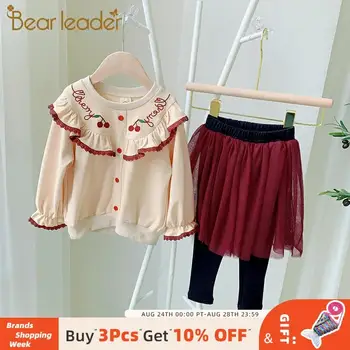 

Bear Leader Kids Antumn Fashion Casual Clothing Sets Cute Suits for Girls 2PCS Long Sleeve Ruffle T-Shirt + Mesh Patchwork Pants