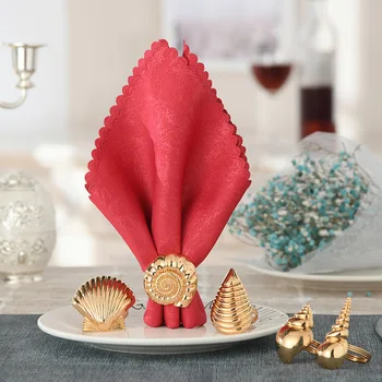 

TAI Top 4Pcs/Set Gold Conch Shell Snail Napkin Rings Table Deco for Wedding Party Metal Napkin Holder Simple Hotel Supplies