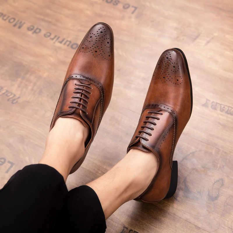 GUDERIAN/ кожаные мужские модельные туфли; Роскошные брендовые деловые туфли; мужские оксфорды в стиле ретро; свадебные туфли с перфорацией типа «броги»; zapatos hombre