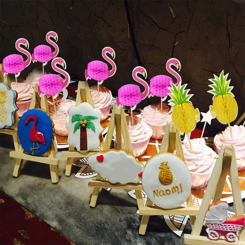 

40Pcs Hawaii 3D Flamingo Cake Topper Cake Picks Decorating Supplies Cupcake Toppers Wedding Tropical Summer Party Decoration