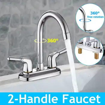 

2-handle Stainless Steel 360 Degree Basin Rotatable Faucet Bathroom Kitchen Cold Hot Water Faucet