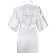 Атласный искусственный шелк для свадьбы, невесты, подружки невесты халаты, белый свадебный халат/кимоно халаты, "невеста" "невеста горничной" графический на спине