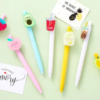 

Cute Drink Gel Pens Kawaii Fruit Gel Pen Black Ink Neutral Pens For Writing Kids Girls Gift School Supplies Korean Stationery