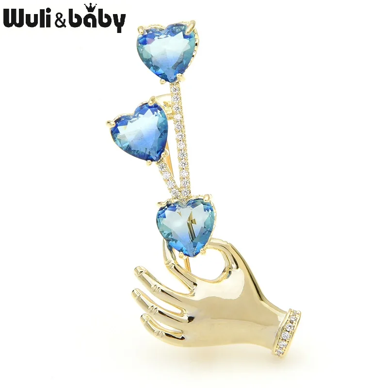 Wuli&baby, розовый, синий кристалл, сердце, броши для рук, для женщин, для рук, цветы, для свадьбы, банкета, брошь на булавке, подарки