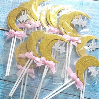 

Golden Moon and Silver Star Cupcake Toppers Wedding Birthday Fruit Food Cupcake Picks for Birthday Party Baby Shower